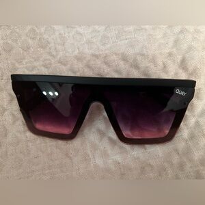 QUAY Australia NIGHTFALL Black/Pink Oversized Shield Sunglasses